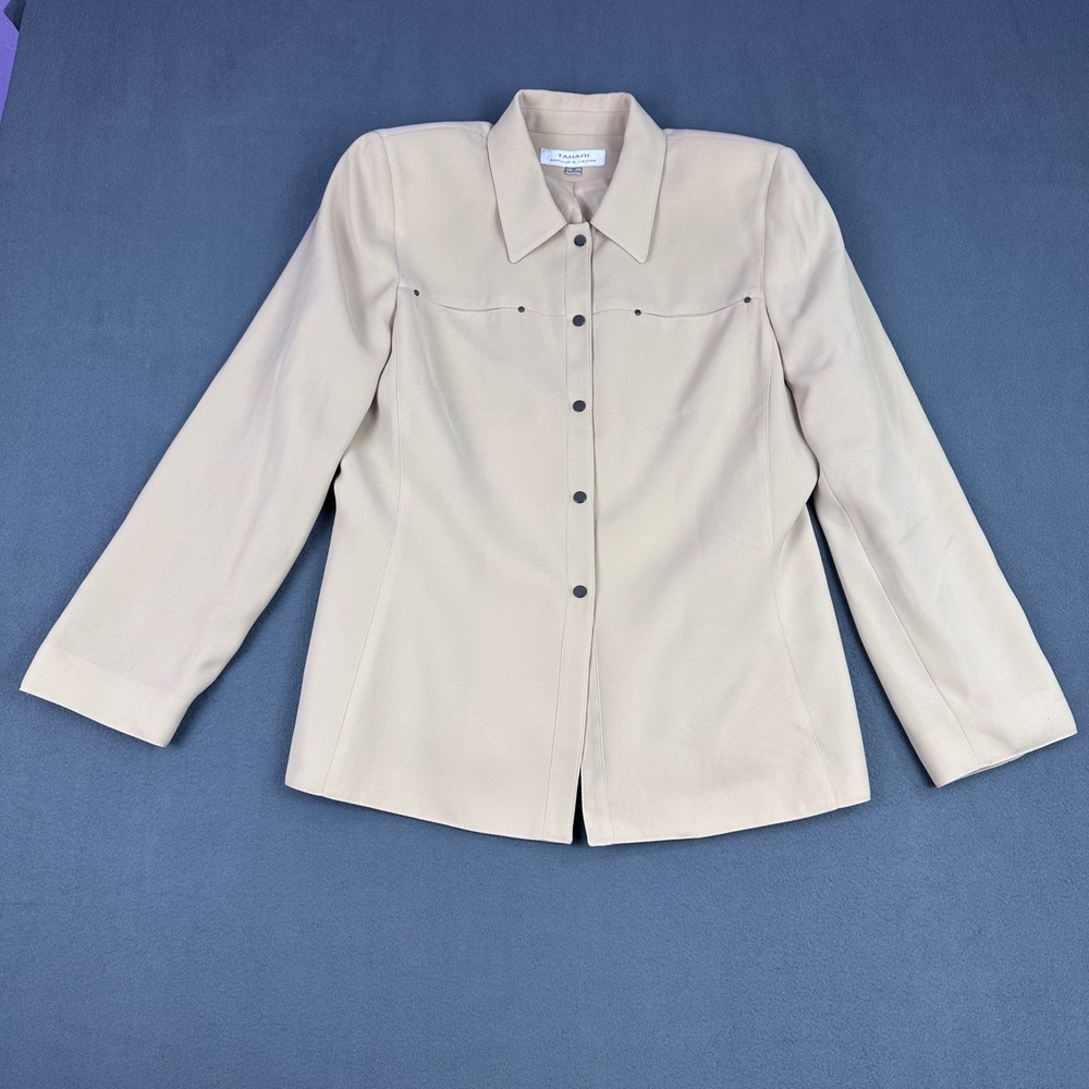 Tahari Arthur S Levine Tan Beige Button Front Structured Jacket Size 14